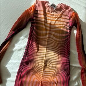 Jean Paul Gaultier Printed Morphing Stripes Long Dress Size Large